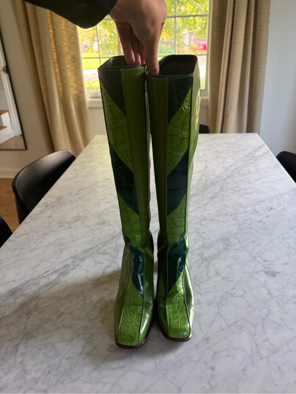 Vero Cuoio Two-Tone Green Patchwork Knee-High Boots